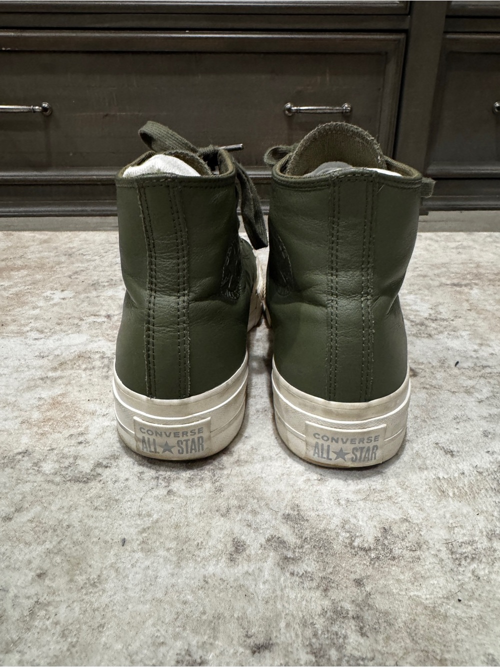 Converse High Top Platform Sneakers in Olive Green and White - Picture 6 of 6